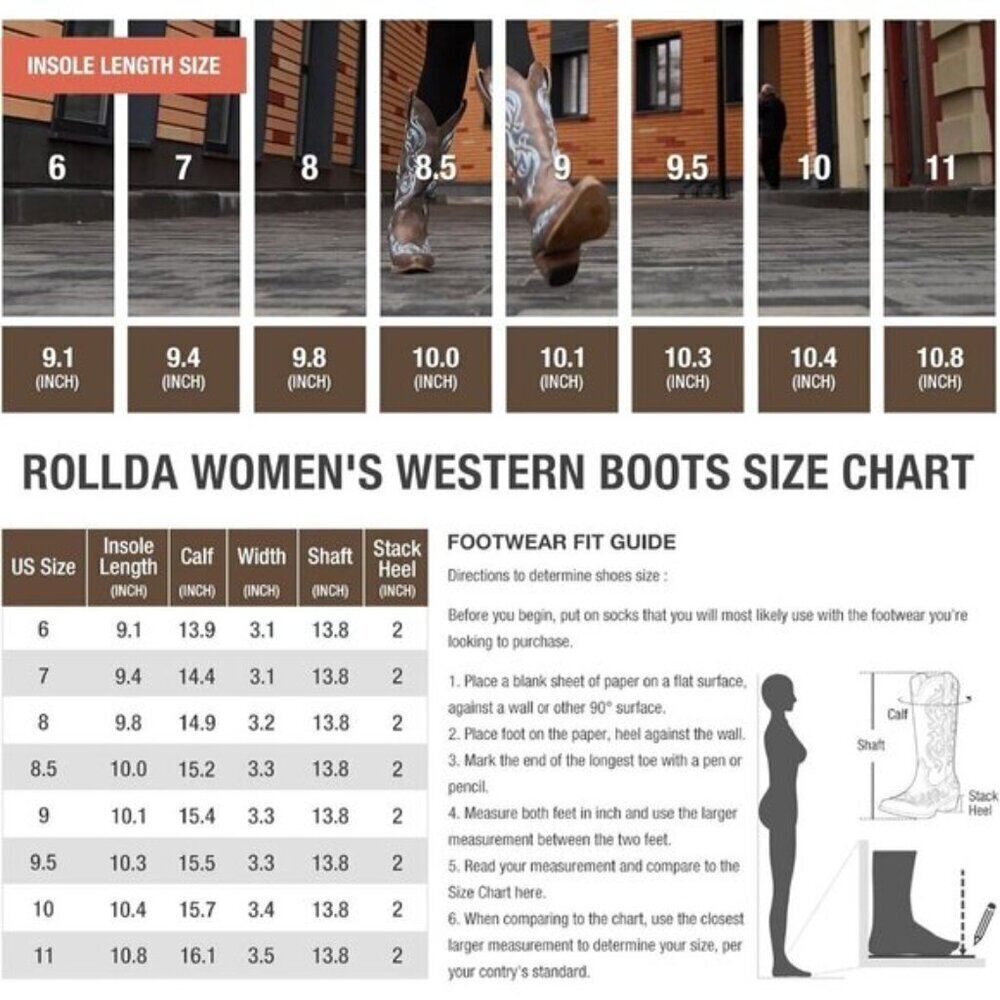 ⭐ HISEA Rollda Women's Cowboy Boots | Snip Toe Western Cowgirl Boots - Picture 2 of 7